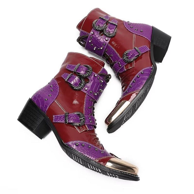 Botas Masculinas Couro Com Textura Crocodilo Luxo - Roxo