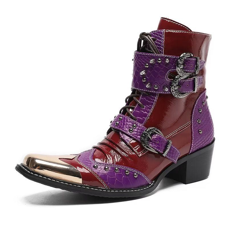 Botas Masculinas Couro Com Textura Crocodilo Luxo - Roxo