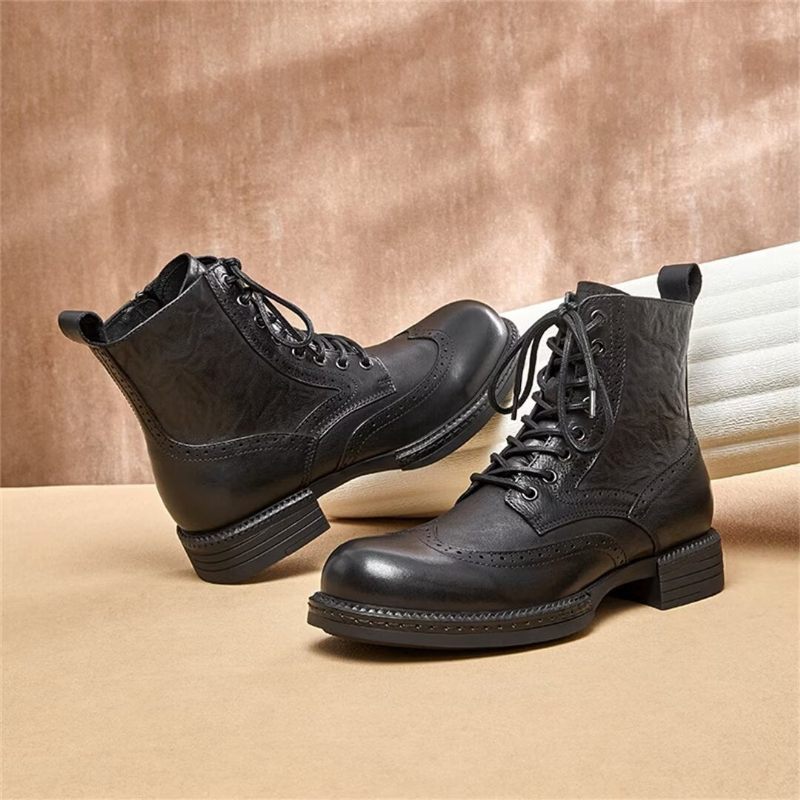 Botas Masculinas Couro Com Zíper - Preto