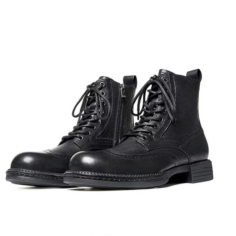 Botas Masculinas Couro Com Zíper - Preto