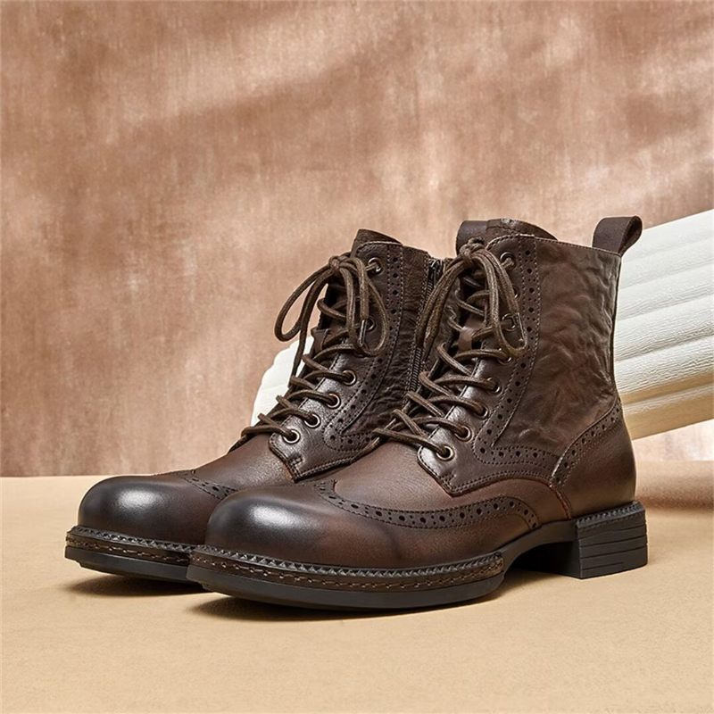 Botas Masculinas Couro Com Zíper - Preto