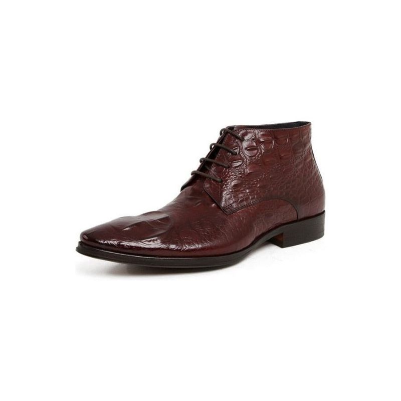 Botas Masculinas Couro Crocodilo Exótico Bico Fino Desert Ankle Boots - Vermelho