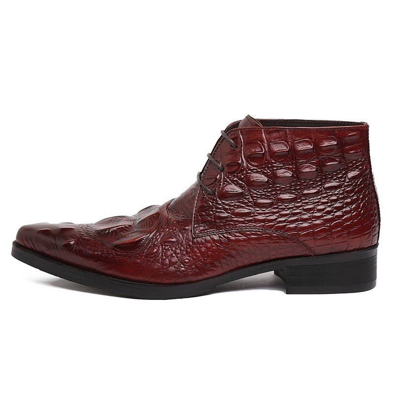 Botas Masculinas Couro Crocodilo Exótico Bico Fino Desert Ankle Boots - Vermelho