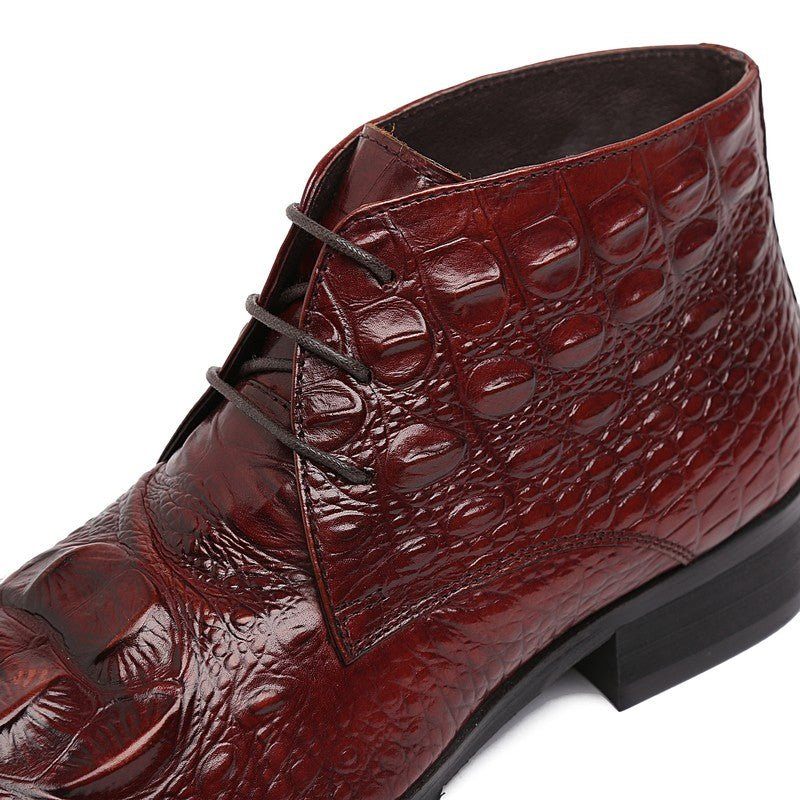 Botas Masculinas Couro Crocodilo Exótico Bico Fino Desert Ankle Boots - Vermelho