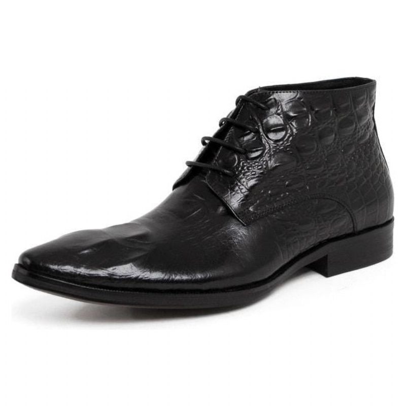 Botas Masculinas Couro Crocodilo Exótico Bico Fino Desert Ankle Boots - Preto