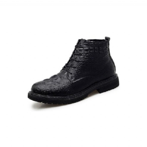 Botas Masculinas Couro Crocodilo Luxo Com Cadarço E Pele Pelúcia