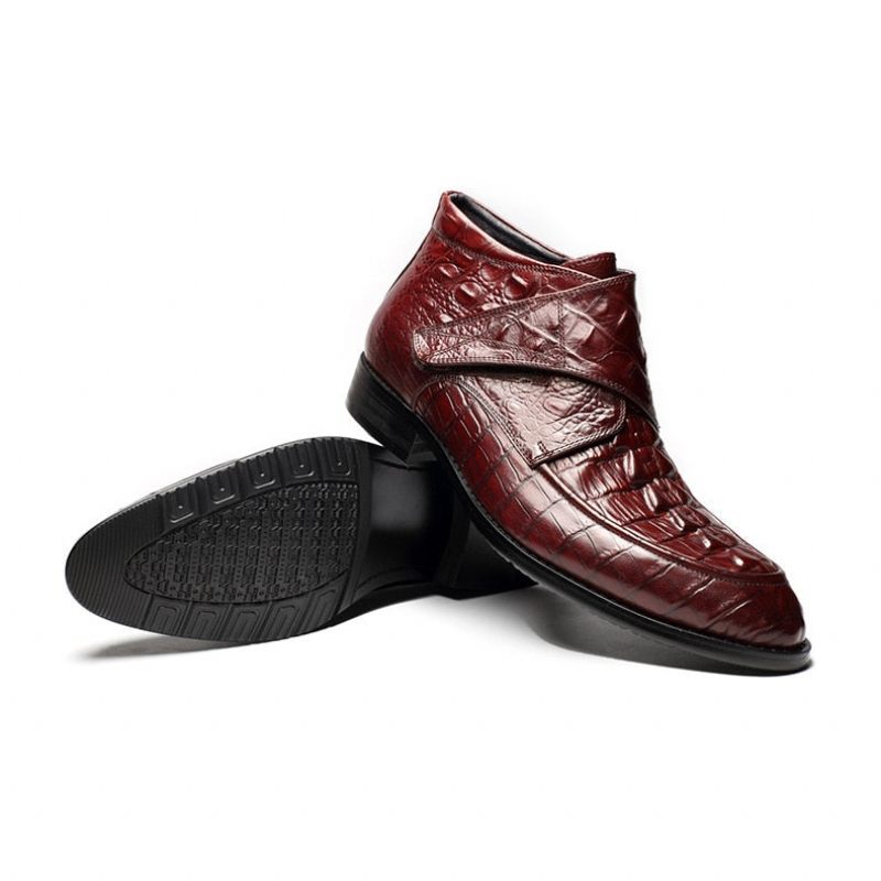 Botas Masculinas Couro Crocodilo Luxo Macias Vinho - Vermelho