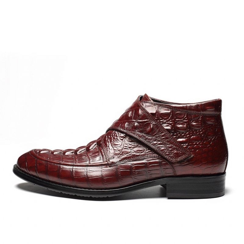 Botas Masculinas Couro Crocodilo Luxo Macias Vinho - Vermelho