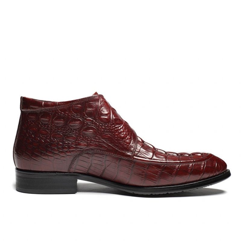 Botas Masculinas Couro Crocodilo Luxo Macias Vinho - Vermelho