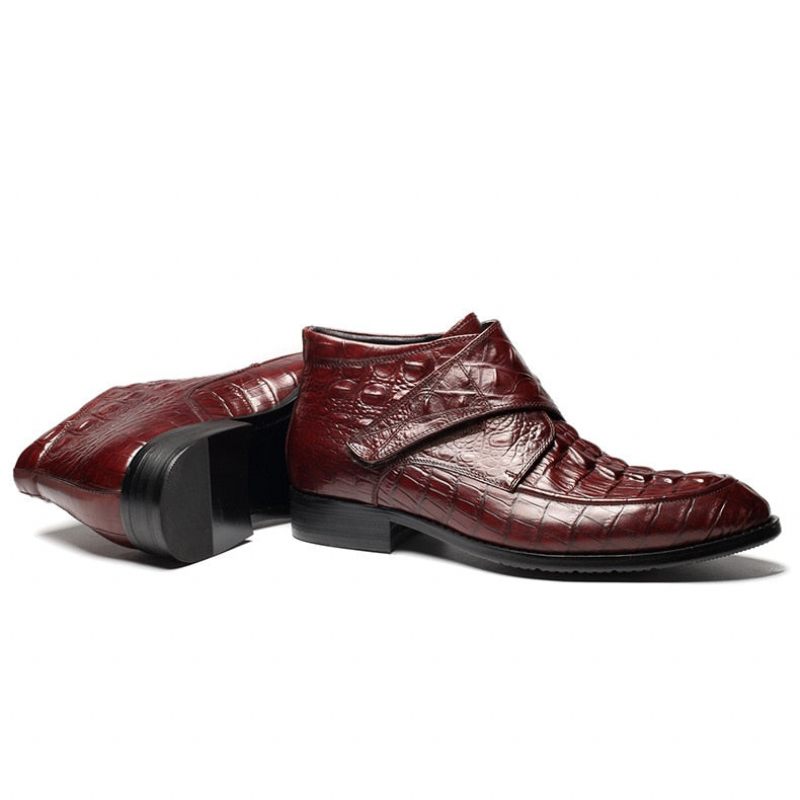 Botas Masculinas Couro Crocodilo Luxo Macias Vinho - Vermelho