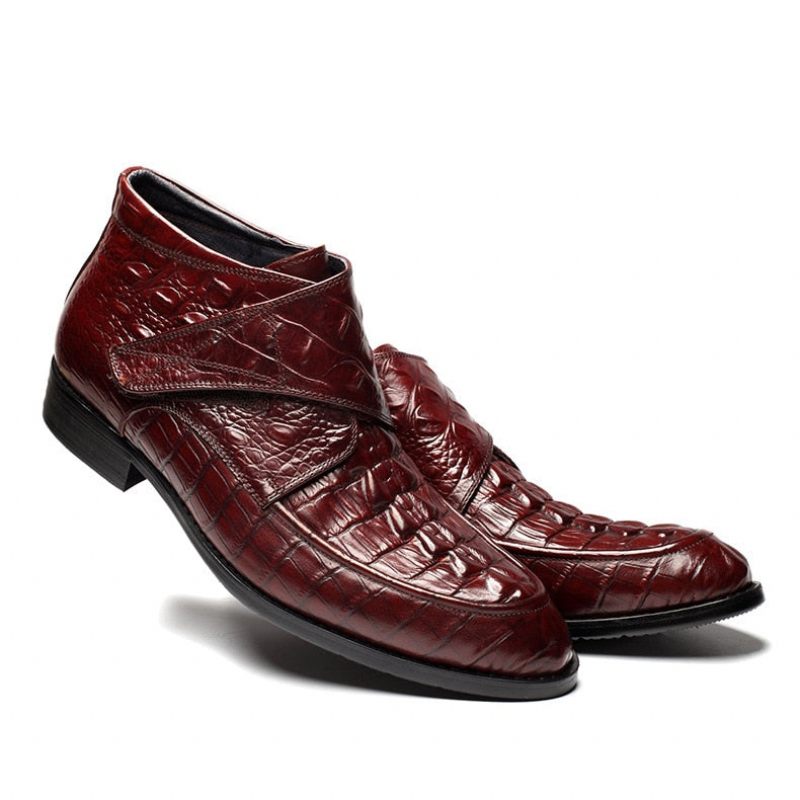 Botas Masculinas Couro Crocodilo Luxo Macias Vinho - Vermelho