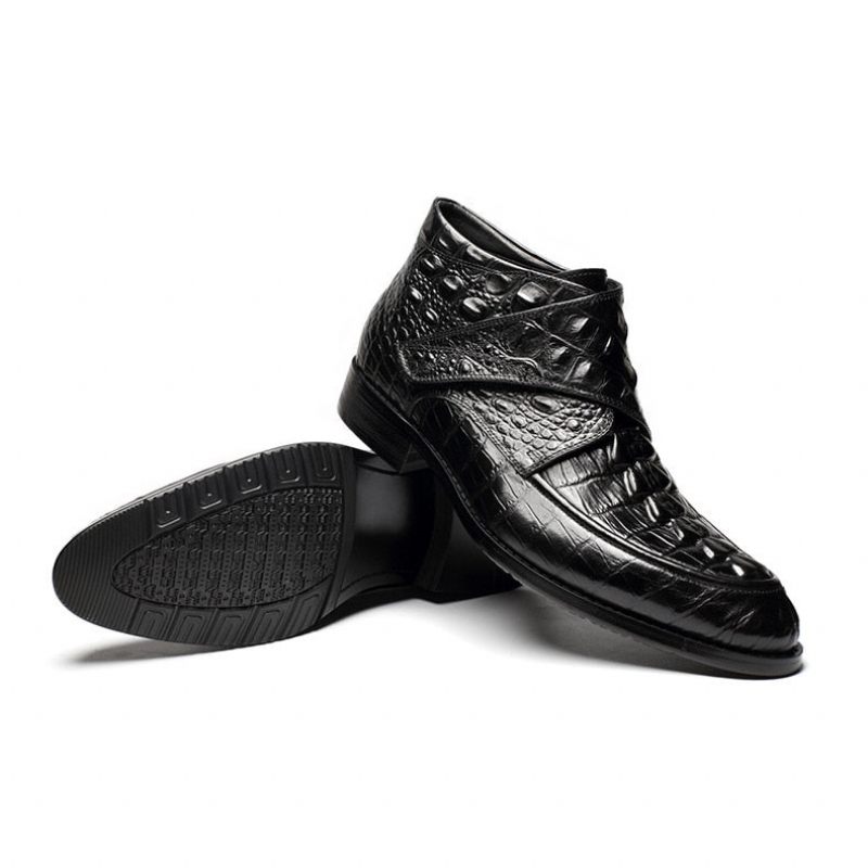 Botas Masculinas Couro Crocodilo Luxo Macias Vinho - Preto