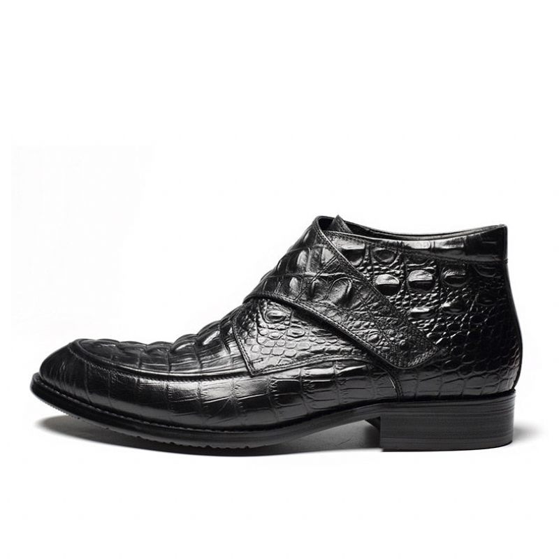 Botas Masculinas Couro Crocodilo Luxo Macias Vinho - Preto