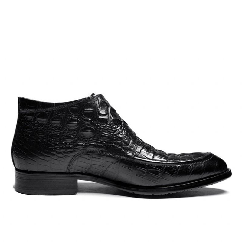 Botas Masculinas Couro Crocodilo Luxo Macias Vinho - Preto