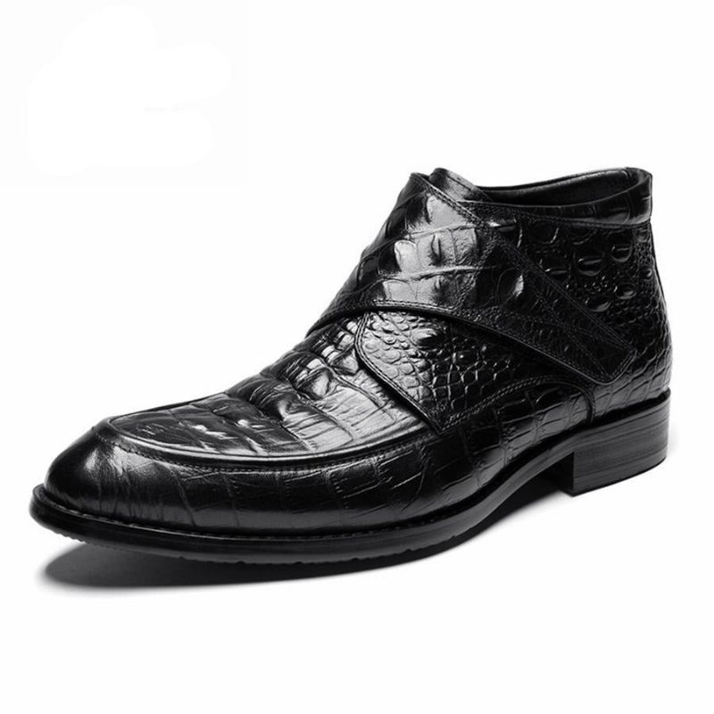 Botas Masculinas Couro Crocodilo Luxo Macias Vinho - Preto