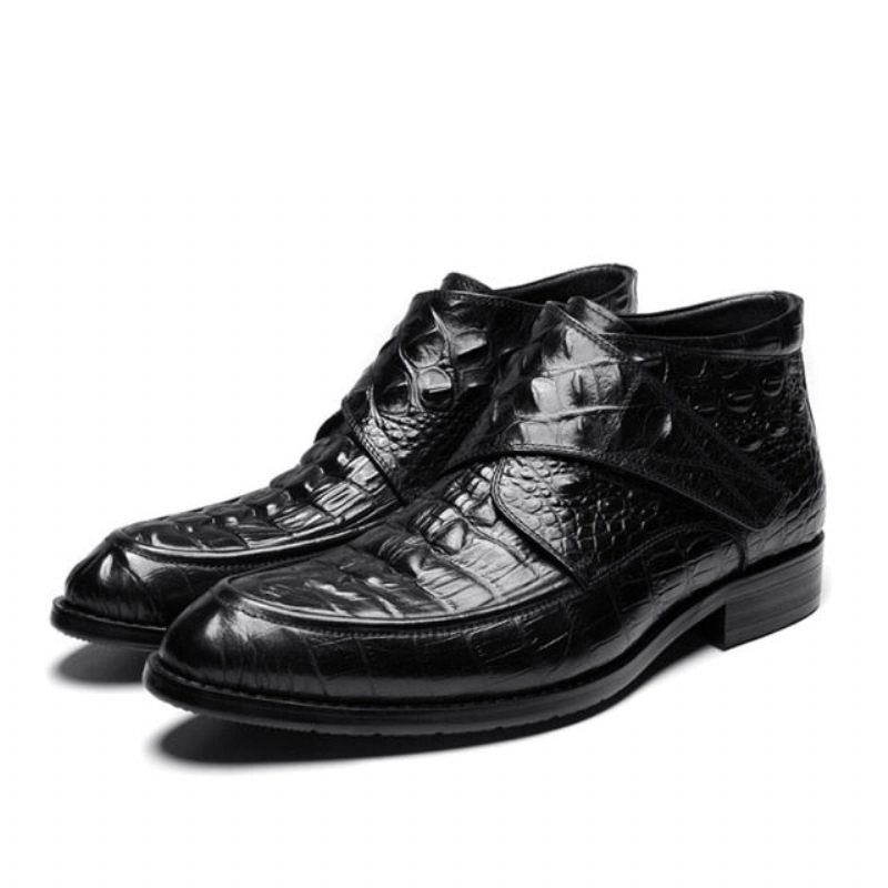 Botas Masculinas Couro Crocodilo Luxo Macias Vinho - Preto