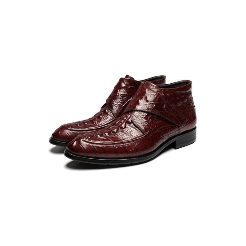 Botas Masculinas Couro Crocodilo Luxo Macias Vinho - Vermelho