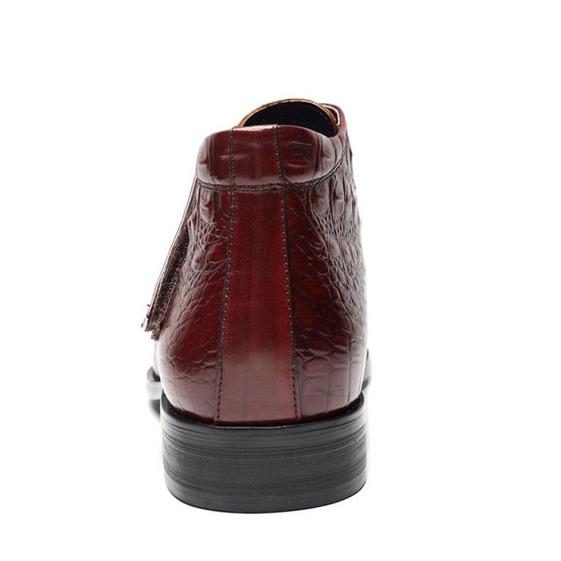 Botas Masculinas Couro Crocodilo Luxo Macias Vinho - Vermelho