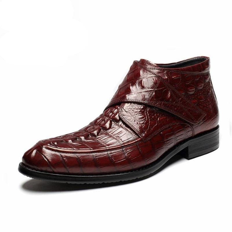 Botas Masculinas Couro Crocodilo Luxo Macias Vinho - Vermelho