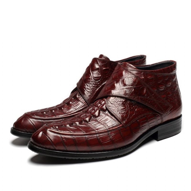 Botas Masculinas Couro Crocodilo Luxo Macias Vinho - Vermelho