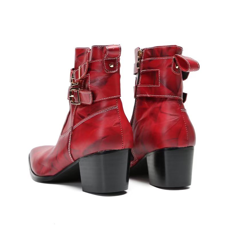 Botas Masculinas Couro Elegantes - Vermelho