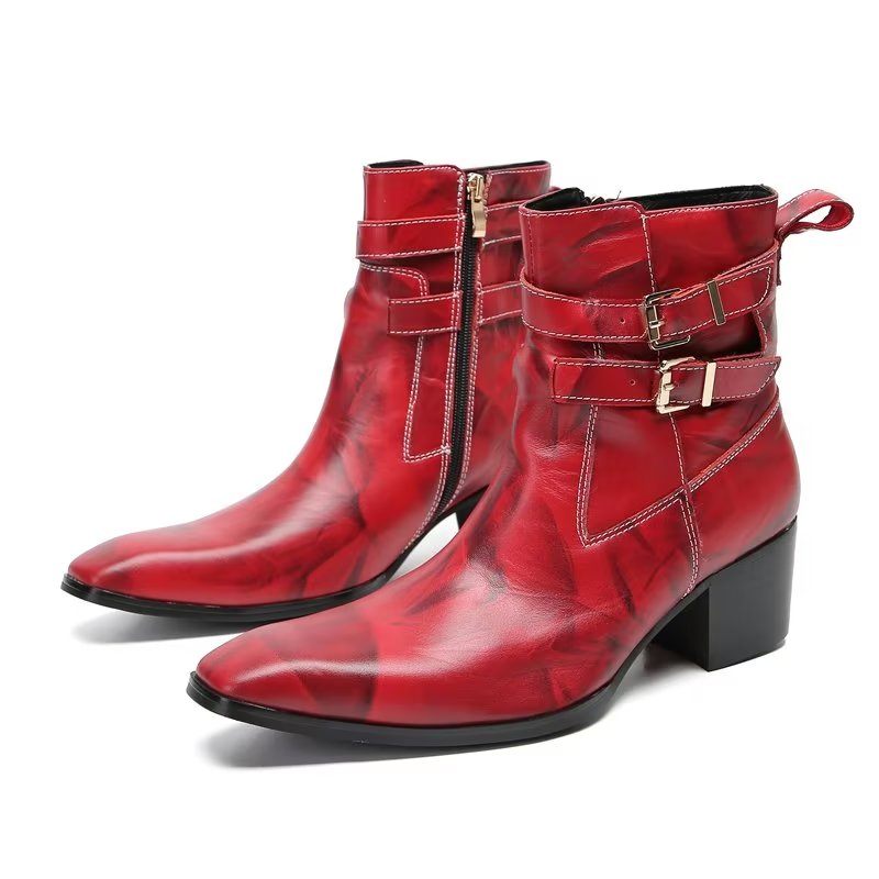 Botas Masculinas Couro Elegantes - Vermelho