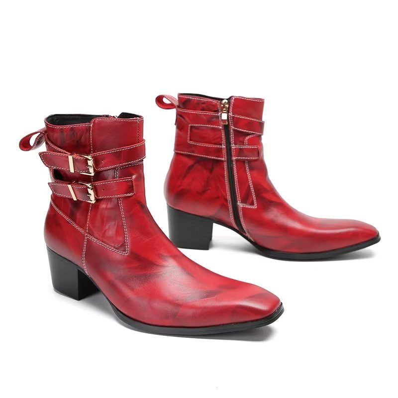 Botas Masculinas Couro Elegantes - Vermelho