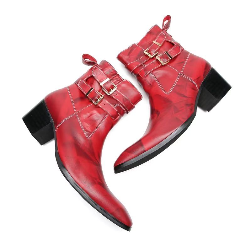 Botas Masculinas Couro Elegantes - Vermelho