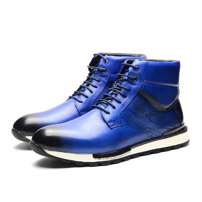 Botas Masculinas Couro Estilo Robusto - Azul