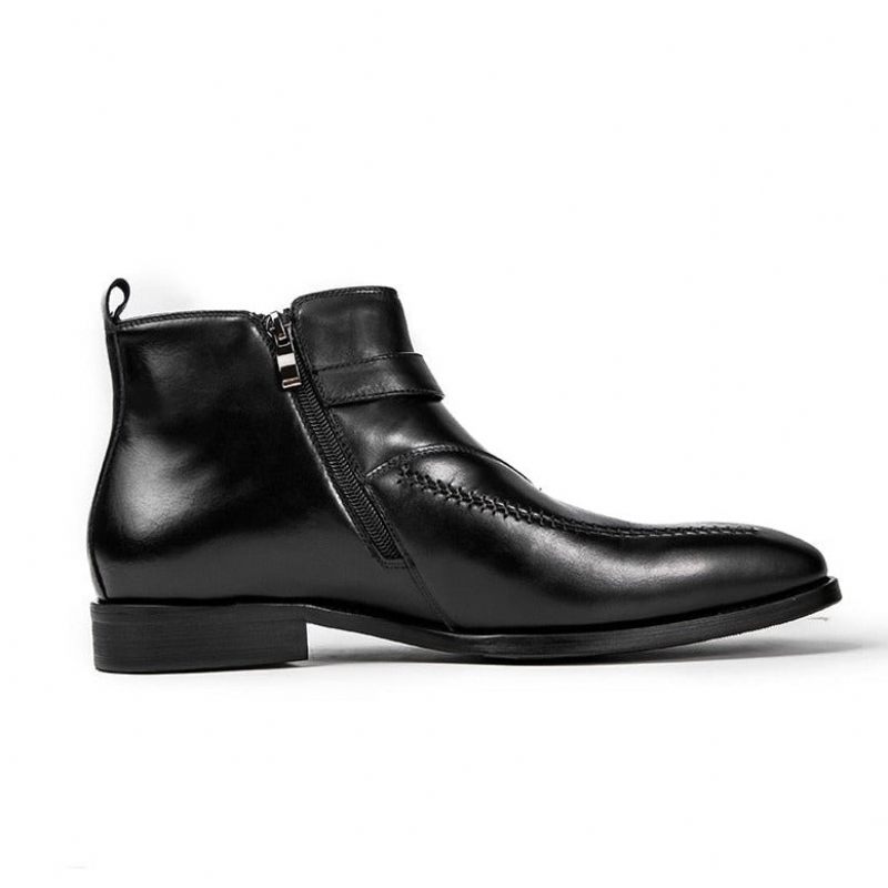 Botas Masculinas Couro Exótico Com Bico Redondo E Cano Curto - Preto