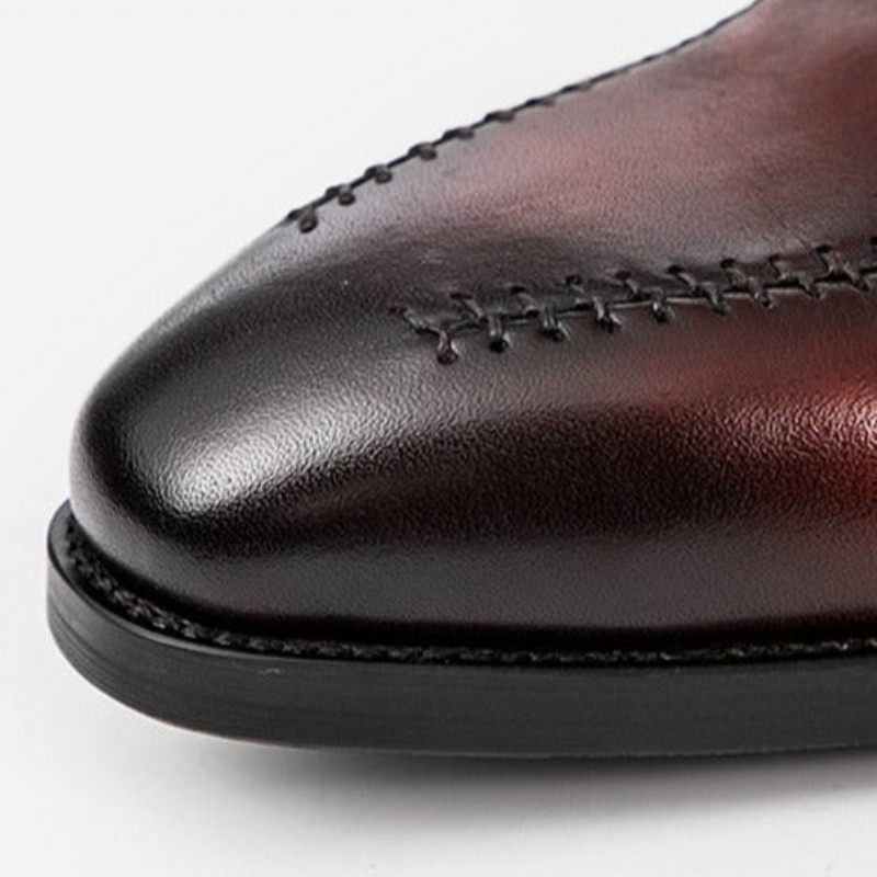 Botas Masculinas Couro Exótico Com Bico Redondo E Cano Curto - Vermelho