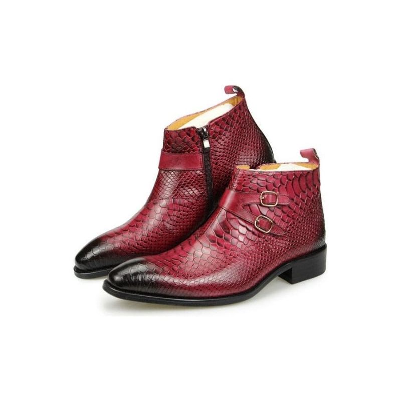 Botas Masculinas Couro Exótico Com Padrão Pele Cobra Zíper - Rosa