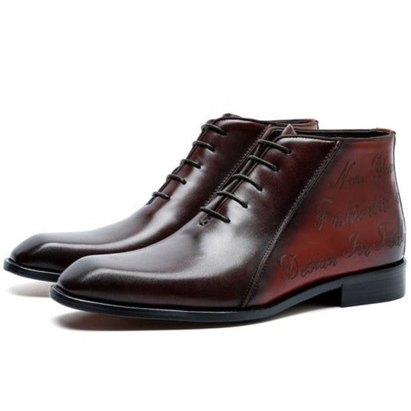 Botas Masculinas Couro Exótico Luxo Com Cadarço - Vermelho