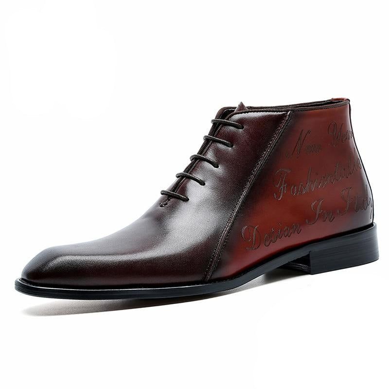 Botas Masculinas Couro Exótico Luxo Com Cadarço - Vermelho