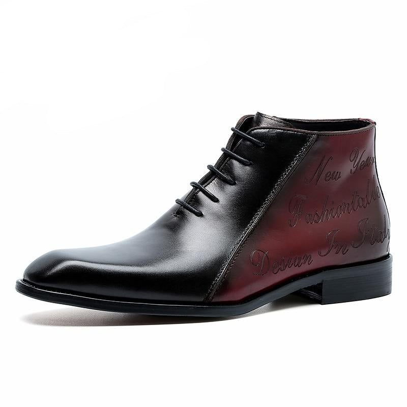 Botas Masculinas Couro Exótico Luxo Com Cadarço - Vermelho