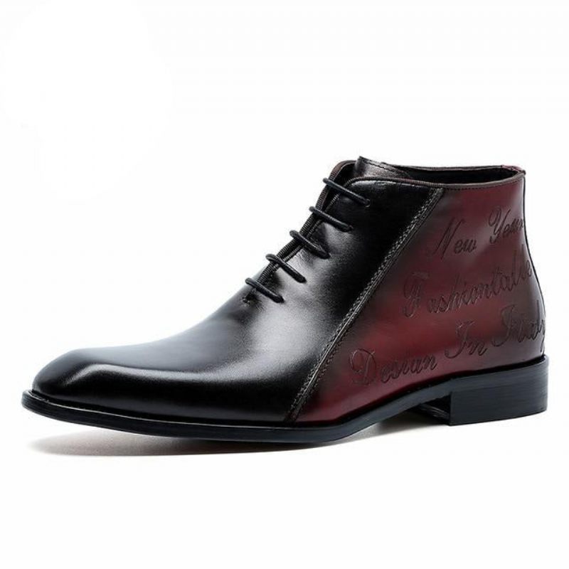 Botas Masculinas Couro Exótico Luxo Com Cadarço - Vermelho