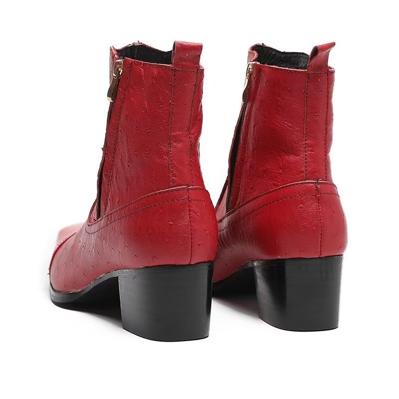 Botas Masculinas Couro Exótico Sociais - Vermelho