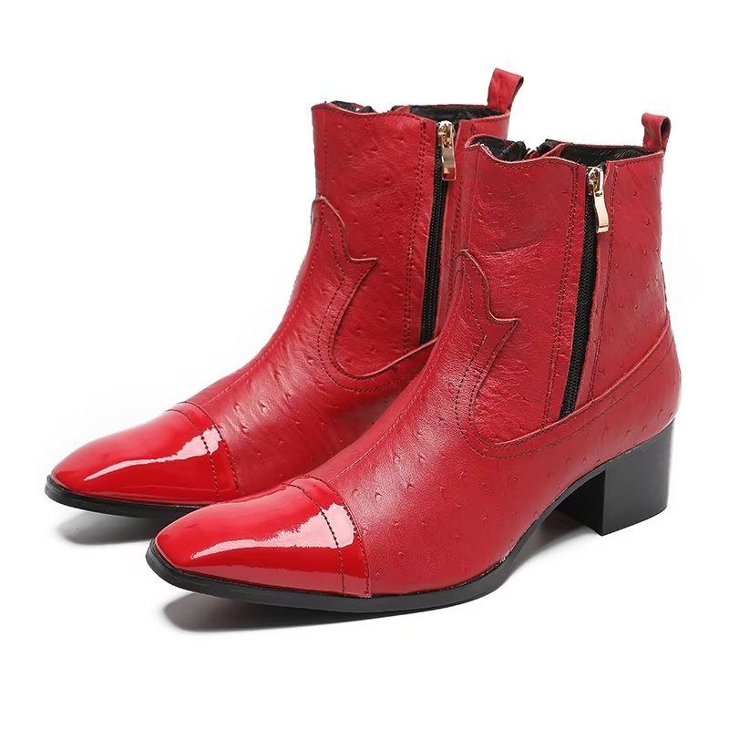 Botas Masculinas Couro Exótico Sociais - Vermelho