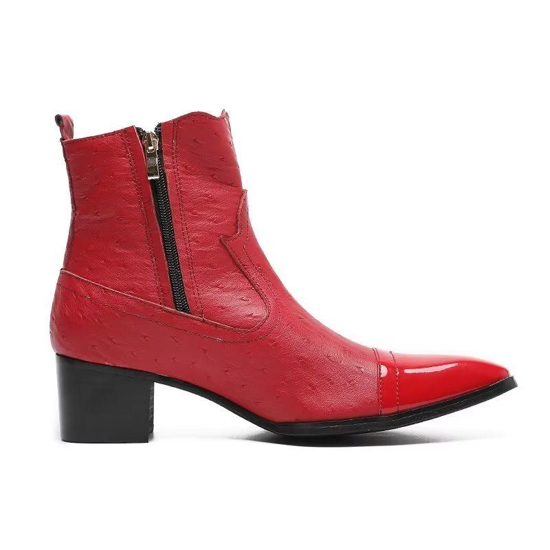 Botas Masculinas Couro Exótico Sociais - Vermelho