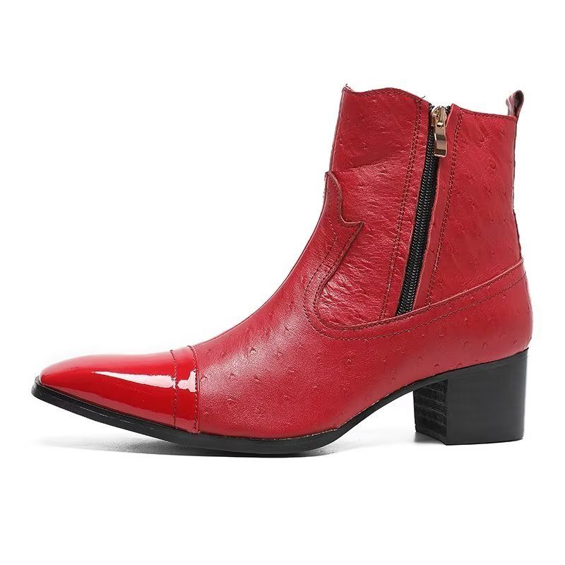 Botas Masculinas Couro Exótico Sociais - Vermelho