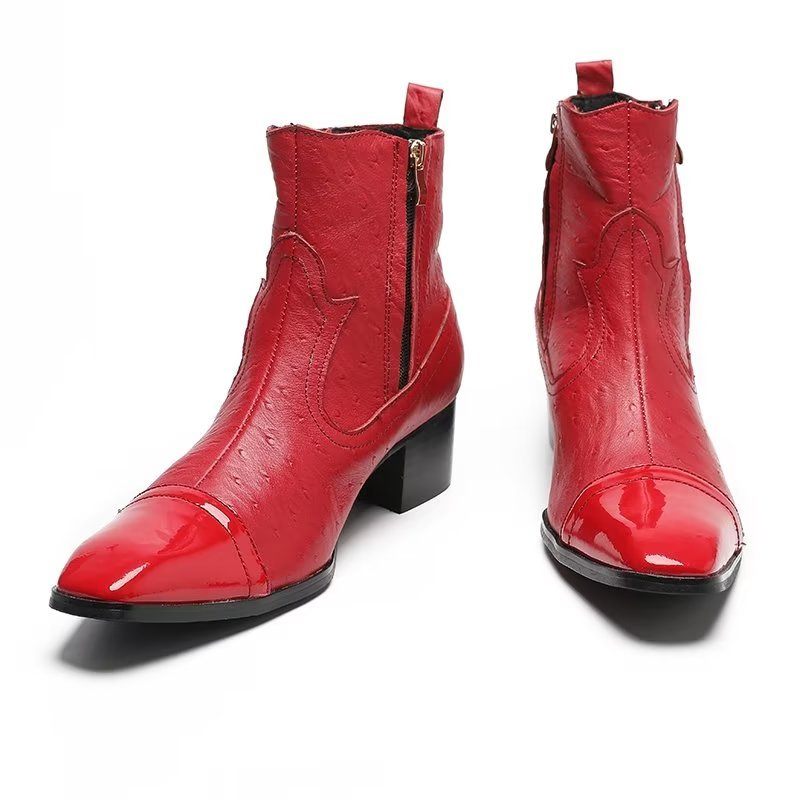 Botas Masculinas Couro Exótico Sociais - Vermelho