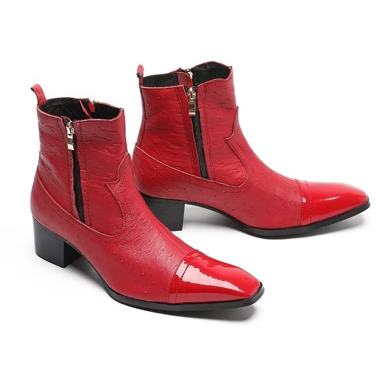 Botas Masculinas Couro Exótico Sociais - Vermelho