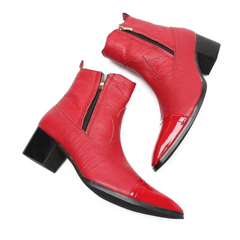 Botas Masculinas Couro Exótico Sociais - Vermelho