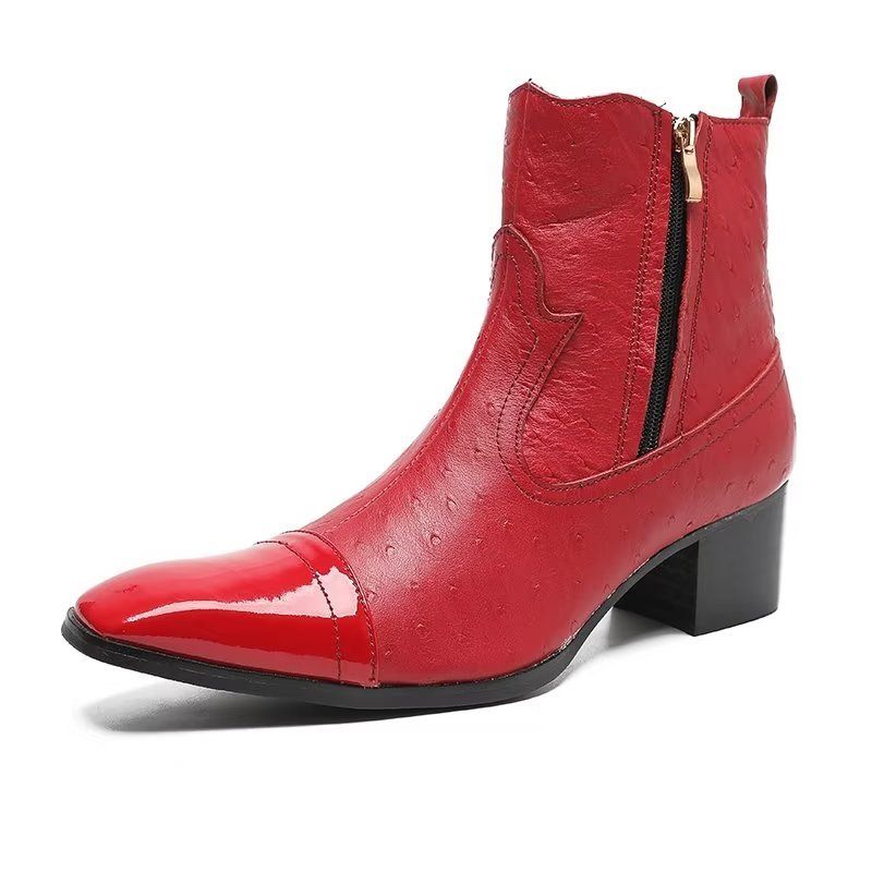 Botas Masculinas Couro Exótico Sociais - Vermelho