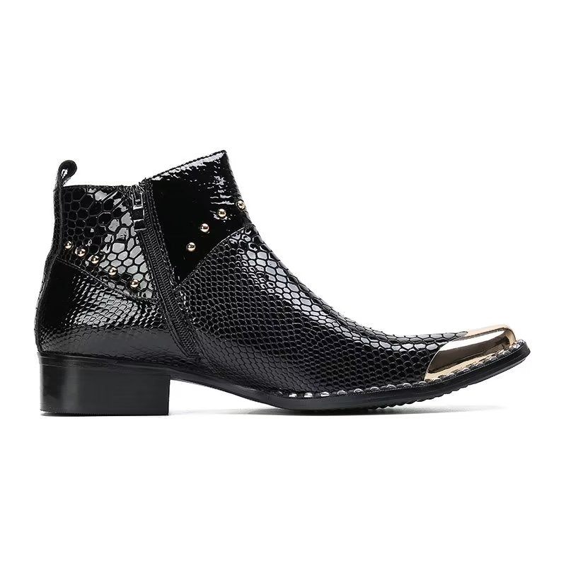 Botas Masculinas Couro Genuíno Com Textura Crocodilo - Preto