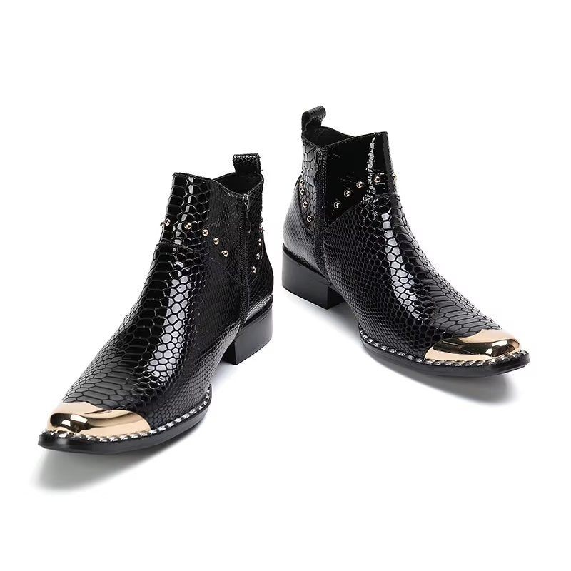 Botas Masculinas Couro Genuíno Com Textura Crocodilo - Preto