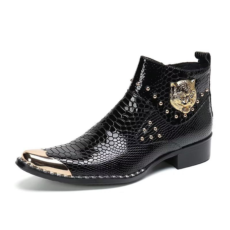 Botas Masculinas Couro Genuíno Com Textura Crocodilo - Preto