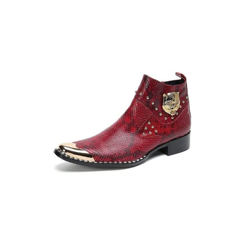 Botas Masculinas Couro Genuíno Com Textura Crocodilo - Vermelho