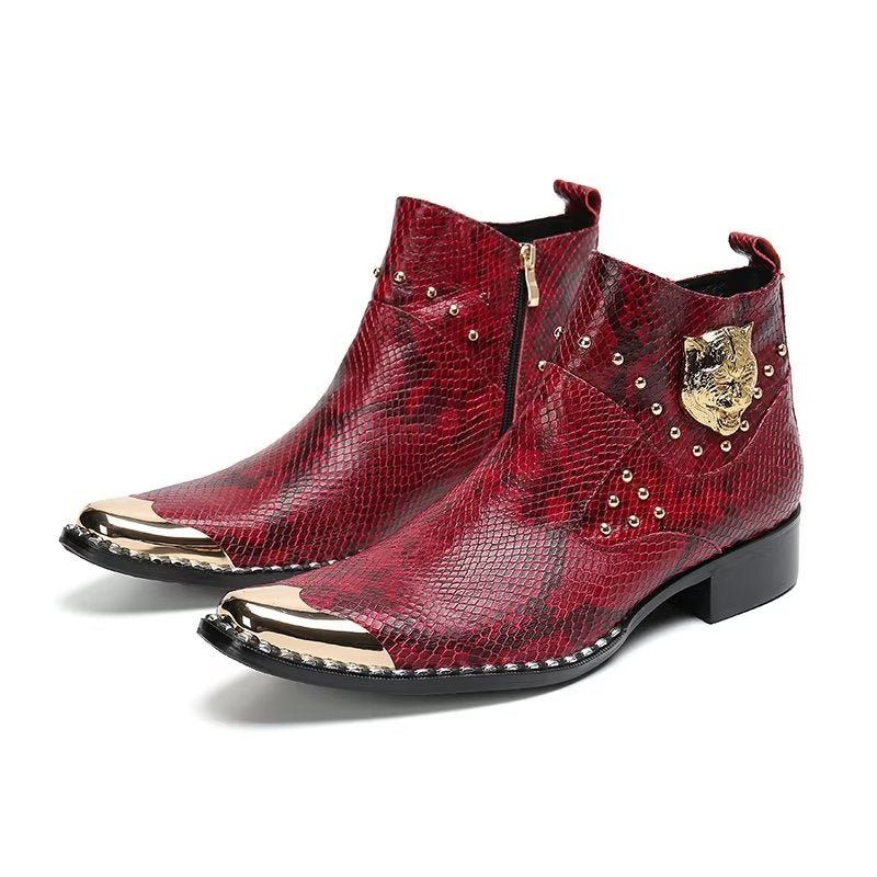 Botas Masculinas Couro Genuíno Com Textura Crocodilo - Vermelho