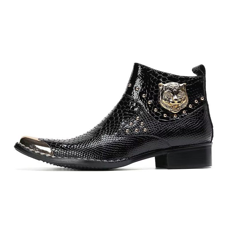 Botas Masculinas Couro Genuíno Com Textura Crocodilo - Preto